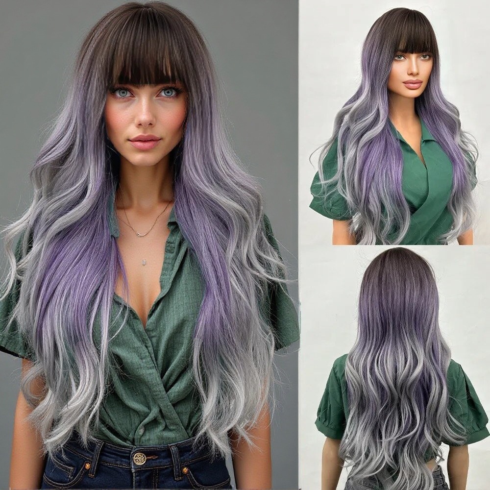 Wig wine red long curly hair with big waves