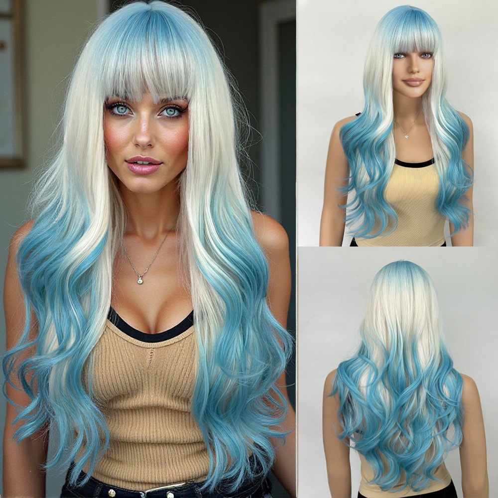 Wig wine red long curly hair with big waves