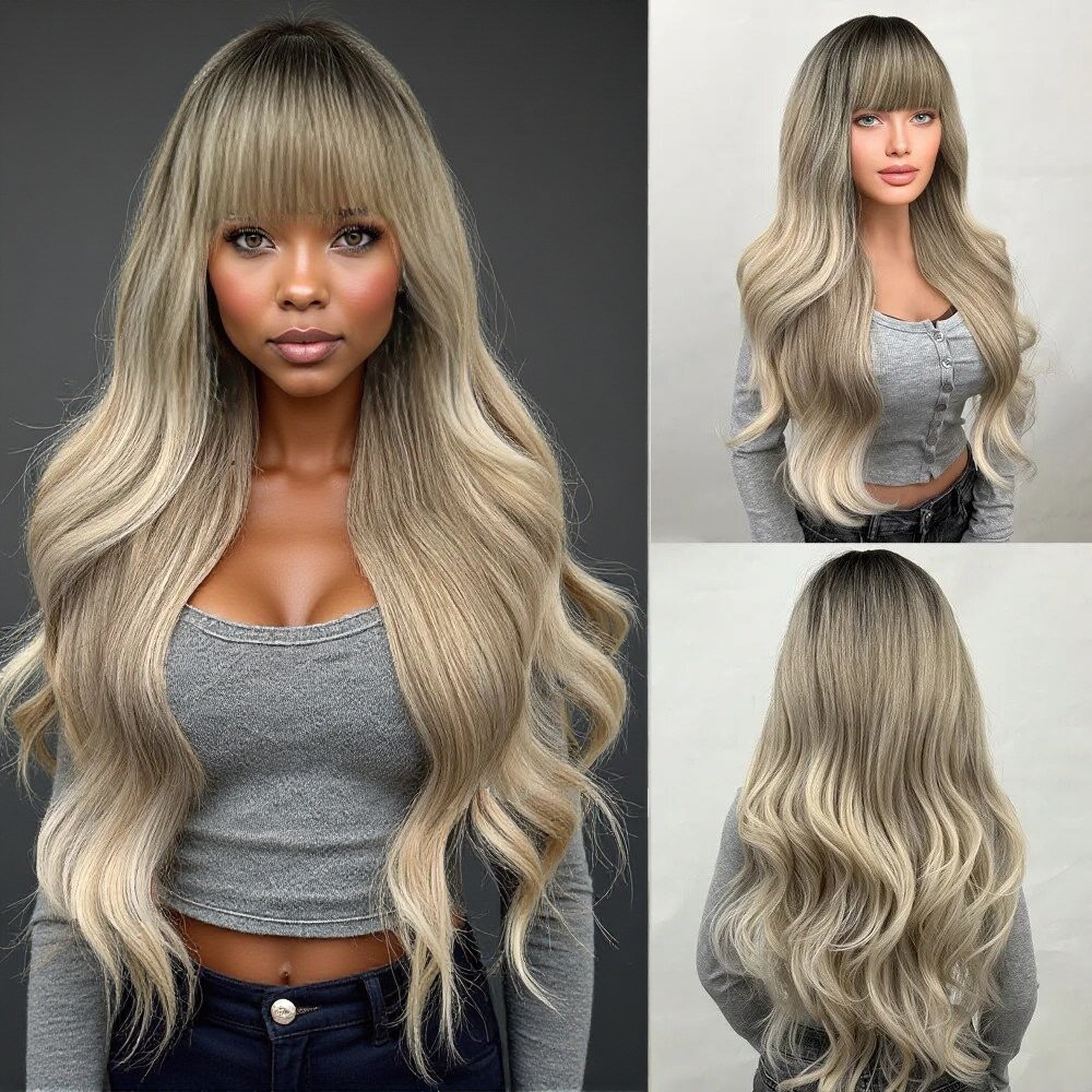 Wig wine red long curly hair with big waves