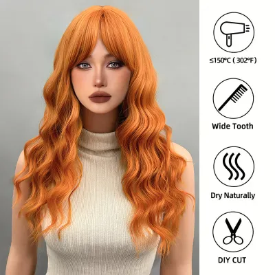 22 inch long curly hair wig with bangs and wavy hair 02