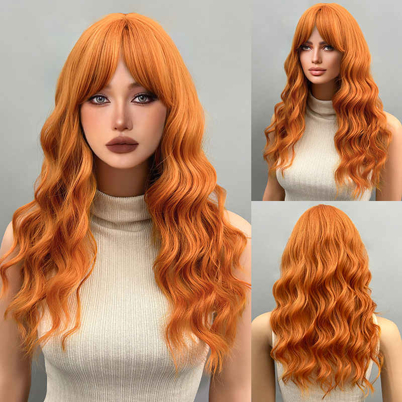 22 inch long curly hair wig with bangs and wavy hair