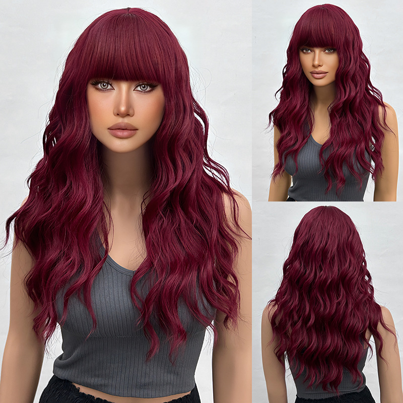 22 inch long curly hair wig with bangs and wavy hair