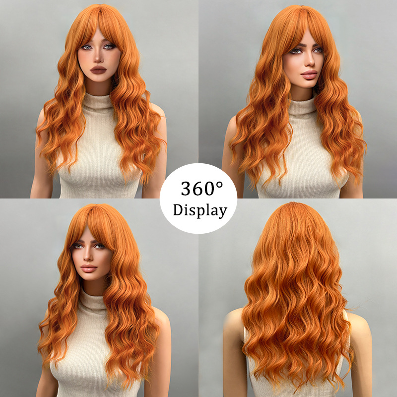 22 inch long curly hair wig with bangs and wavy hair