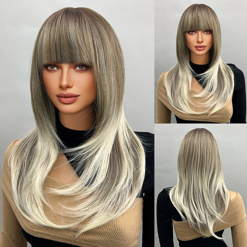 22 inch long curly hair wig with bangs and wavy hair