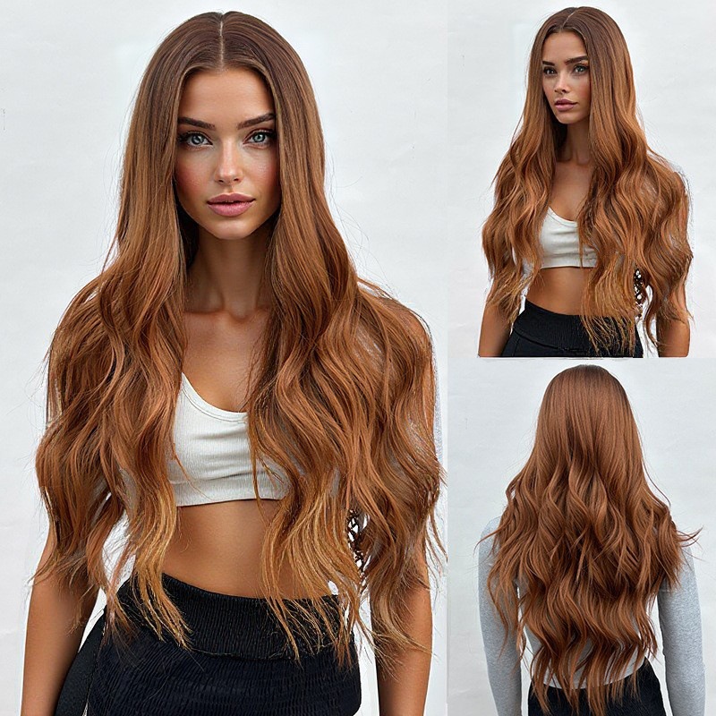 30 inch medium amber long curly layered hair