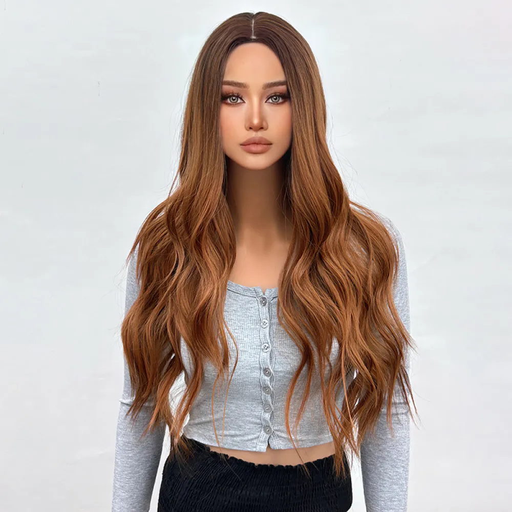 30 inch medium amber long curly layered hair