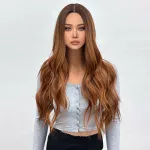 30 inch medium amber long curly layered hair