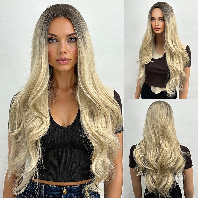 30 inch medium amber long curly layered hair