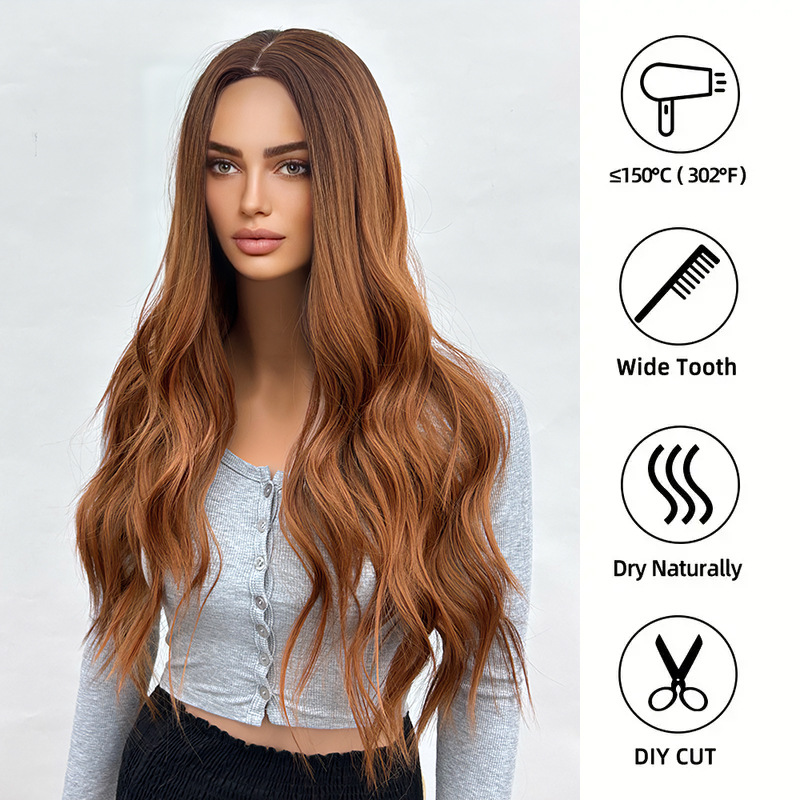 30 inch medium amber long curly layered hair