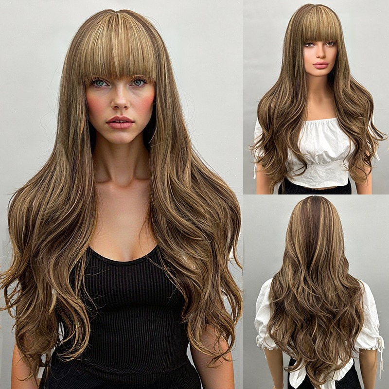 30 inch medium amber long curly layered hair