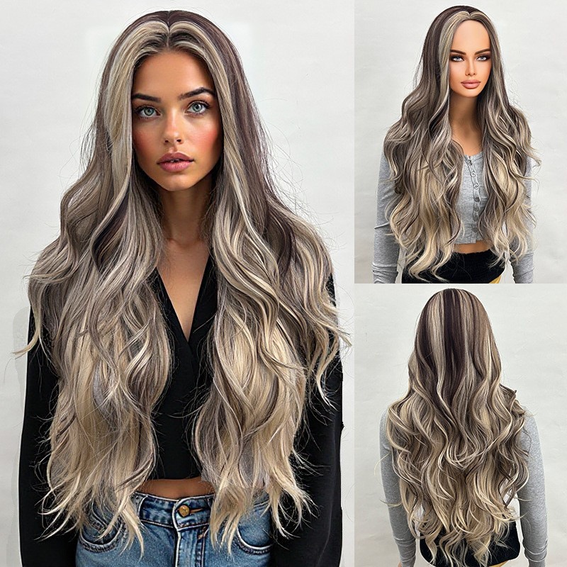 30 inch medium amber long curly layered hair