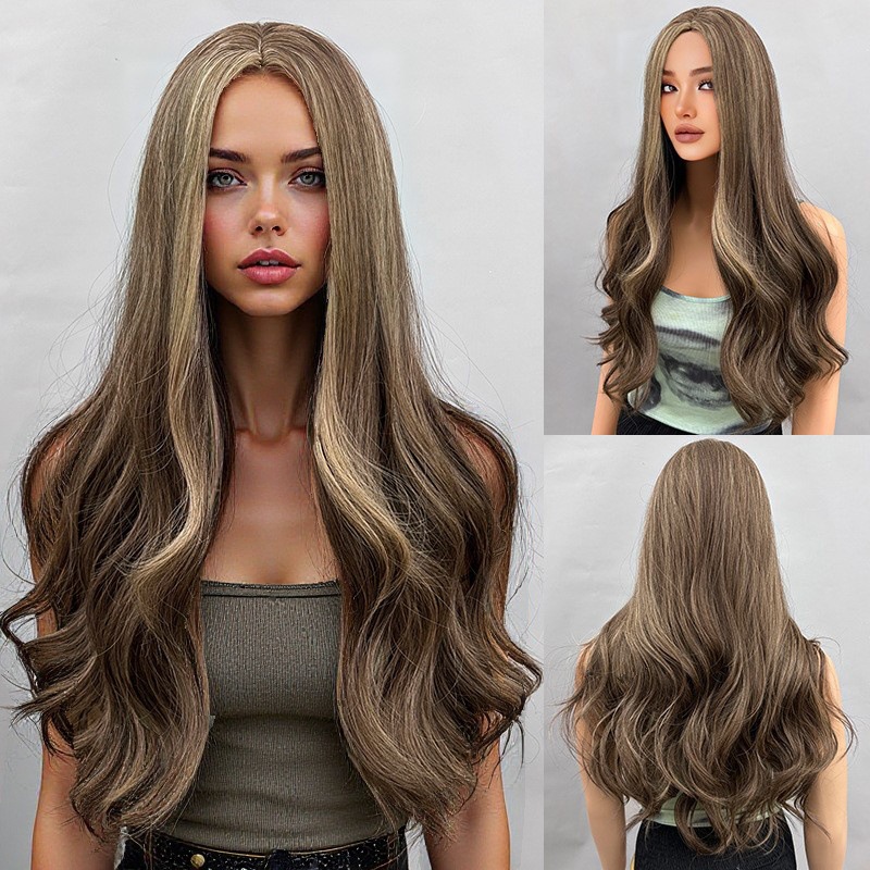 30 inch medium amber long curly layered hair