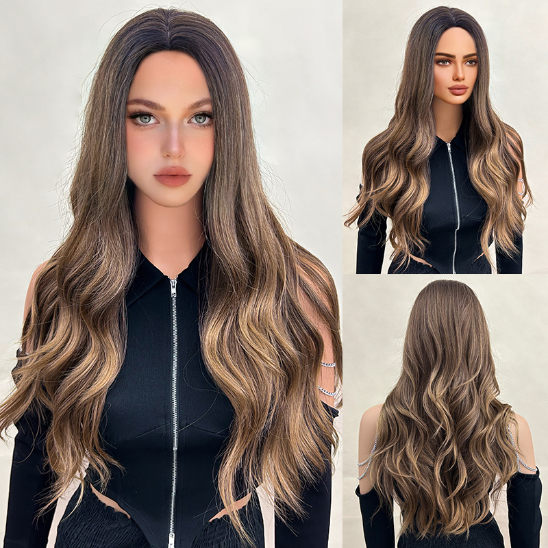 30 inch medium amber long curly layered hair