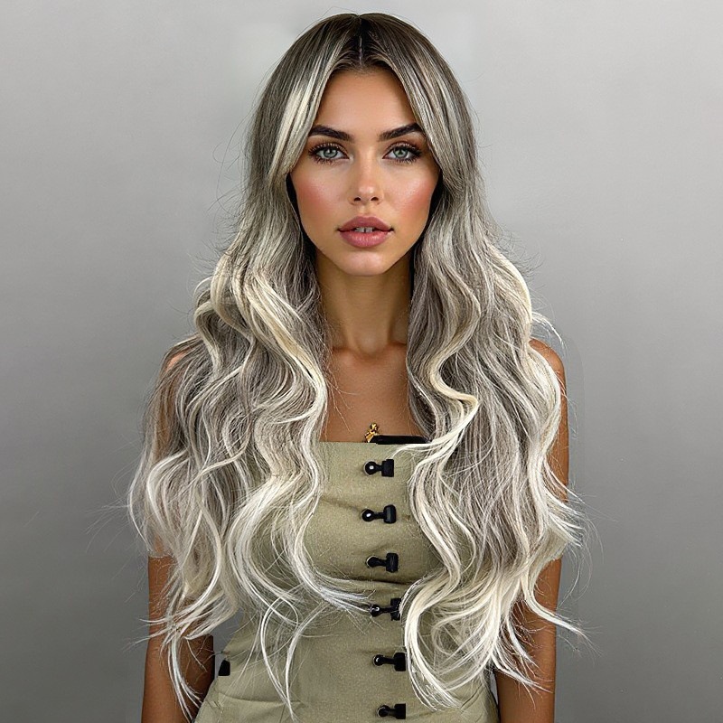 30 inch medium amber long curly layered hair