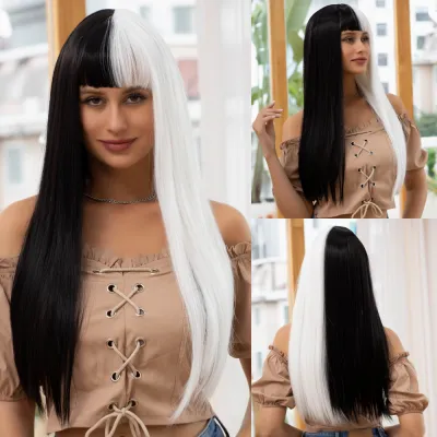 Anime festival style two-color multi-color long straight wig 01