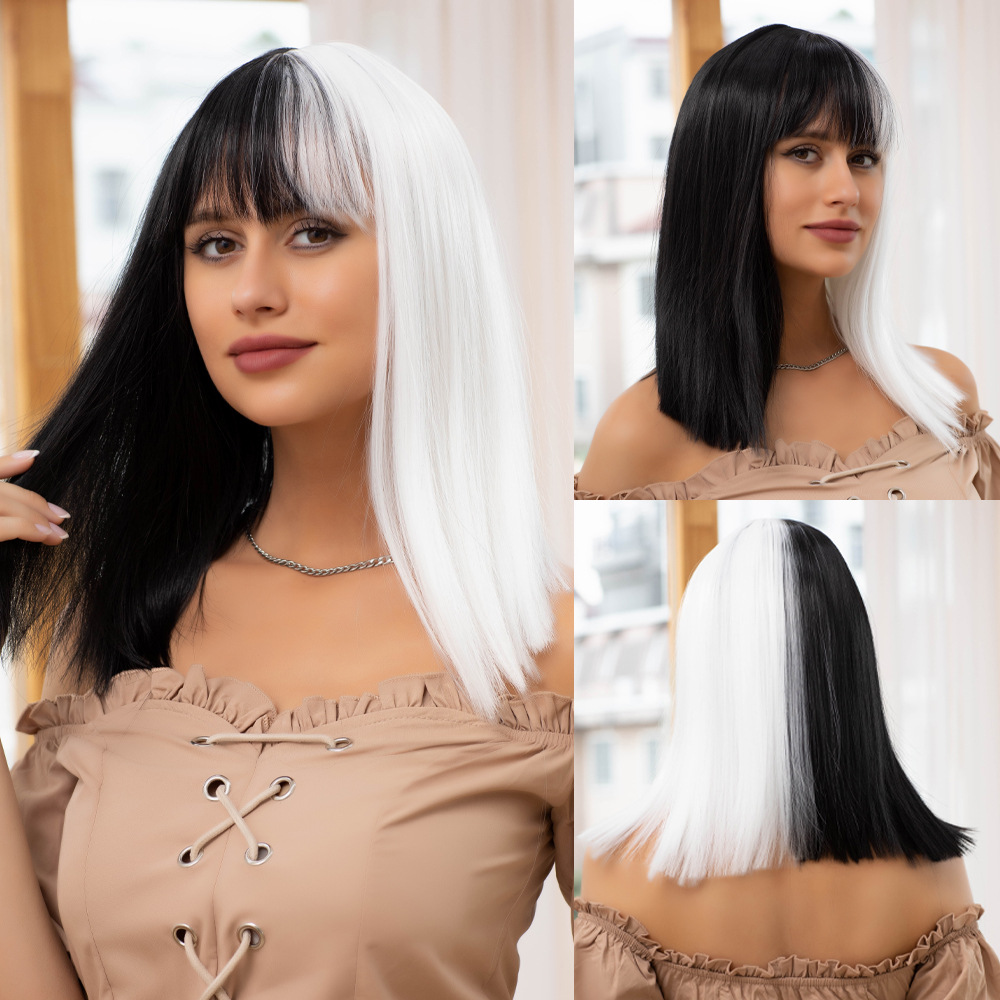 Anime festival style two-color multi-color long straight wig