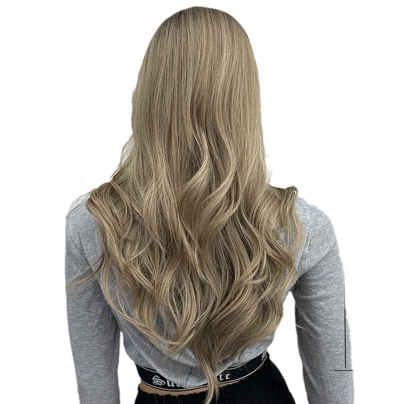 Big wave wig with bangs, black gradient brown, long curly hair