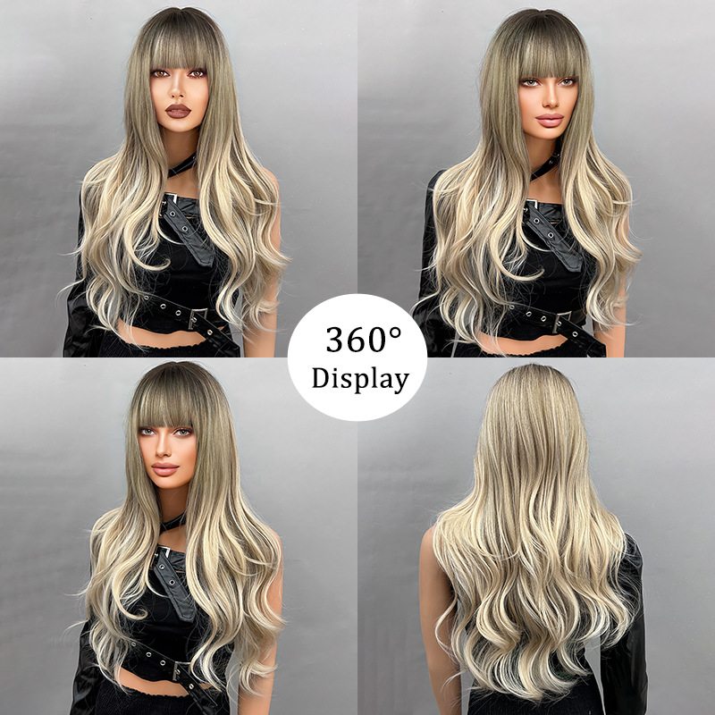 Big wave wig with bangs, gradient long curly hair