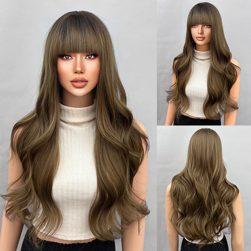 Big wave wig with bangs, gradient long curly hair