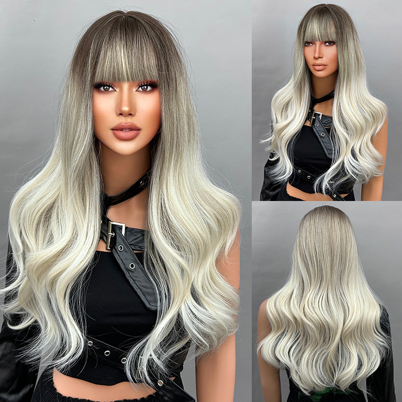 Big wave wig with bangs, gradient long curly hair