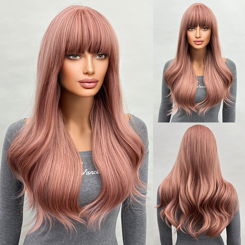 Big wave wig with bangs, gradient long curly hair