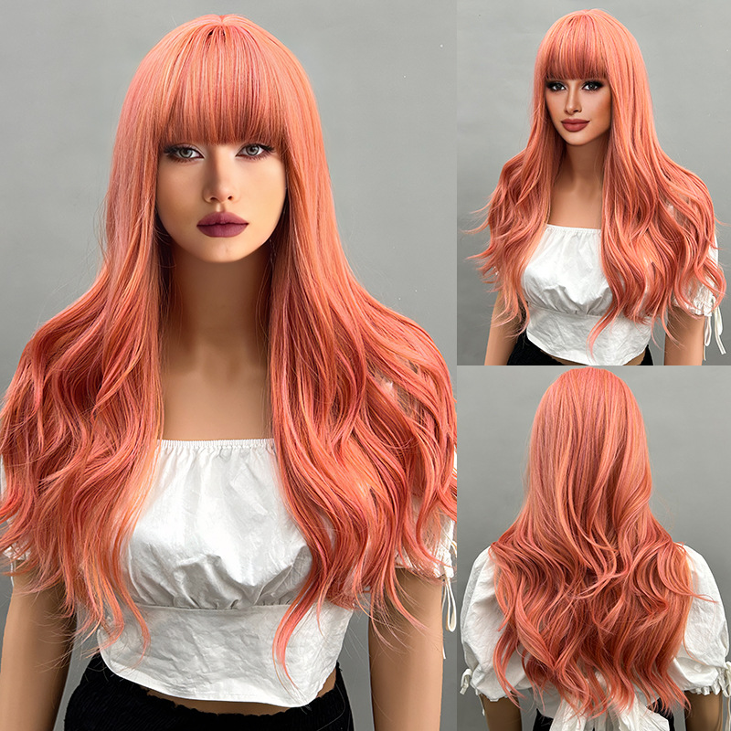 Big wave wig with bangs, gradient long curly hair