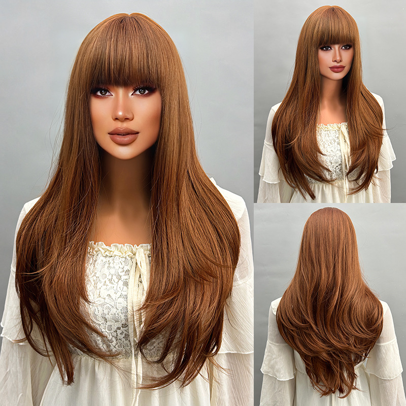 Big wave wig with bangs, gradient long curly hair