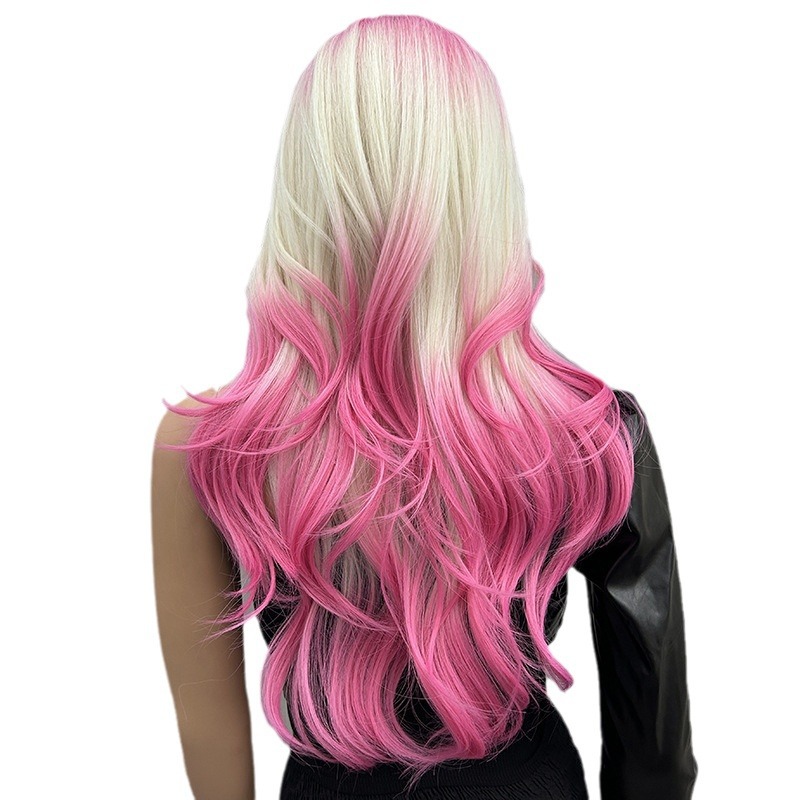 Full head hairstyle, long rolled layered wig with bangs