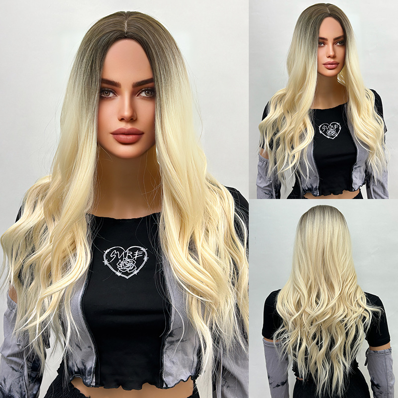 Full head hairstyle, long rolled layered wig with bangs