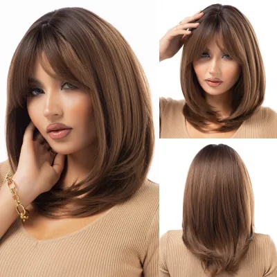Layered wig with various short hair, collarbone, straight hair 01