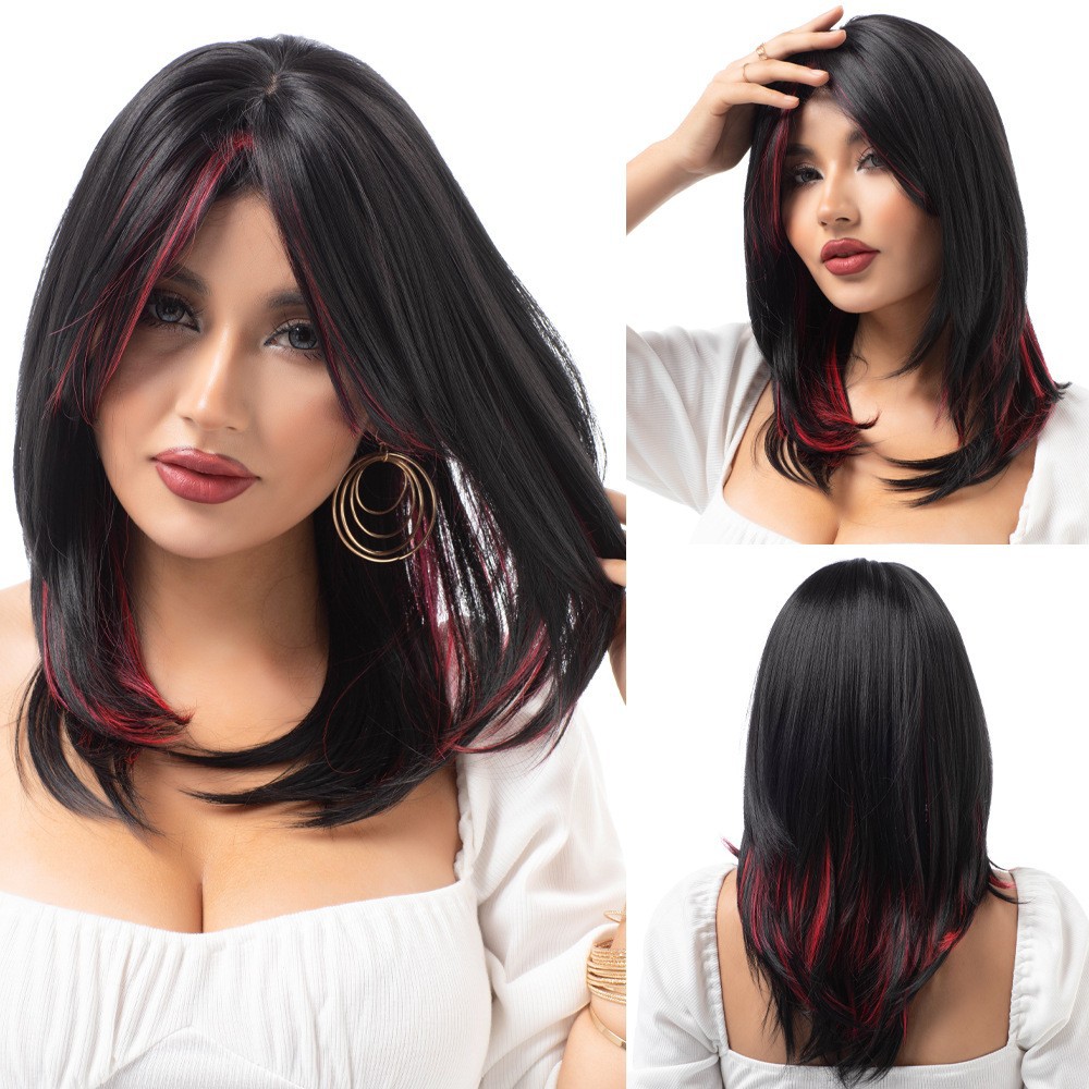 Layered wig with various short hair, collarbone, straight hair