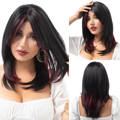 Layered wig with various short hair, collarbone, straight hair 02