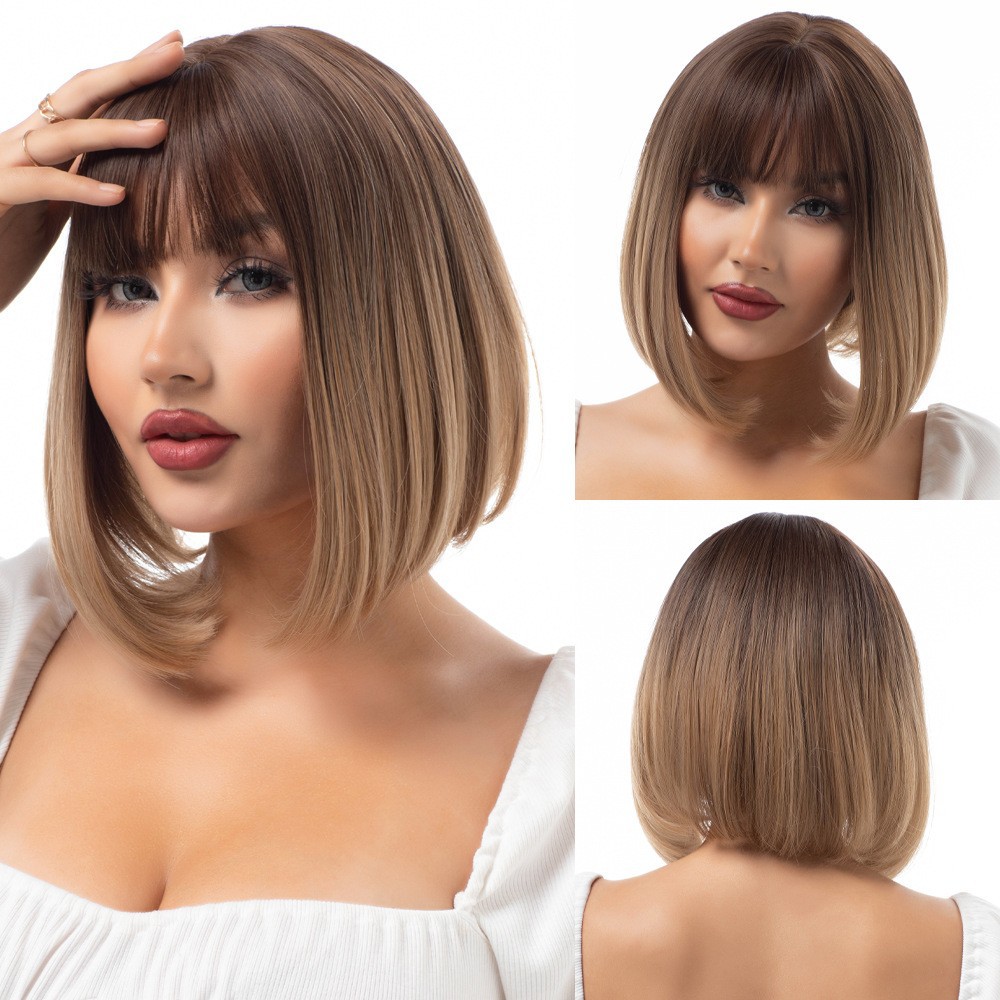 Layered wig with various short hair, collarbone, straight hair