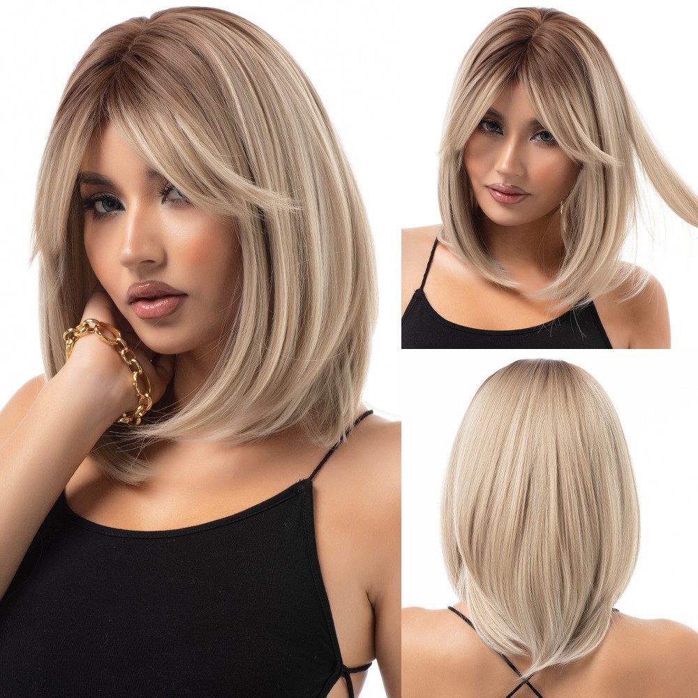 Layered wig with various short hair, collarbone, straight hair