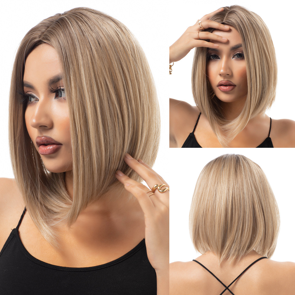 Layered wig with various short hair, collarbone, straight hair
