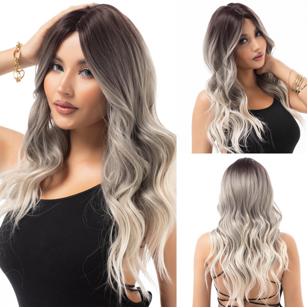 Multi colored wavy wig with natural appearance and gradual curling