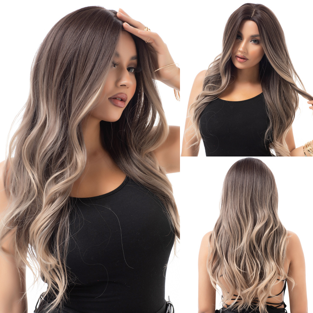 Multi colored wavy wig with natural appearance and gradual curling