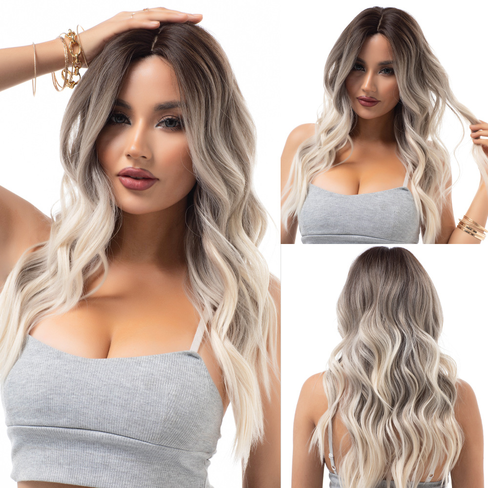 Multi colored wavy wig with natural appearance and gradual curling