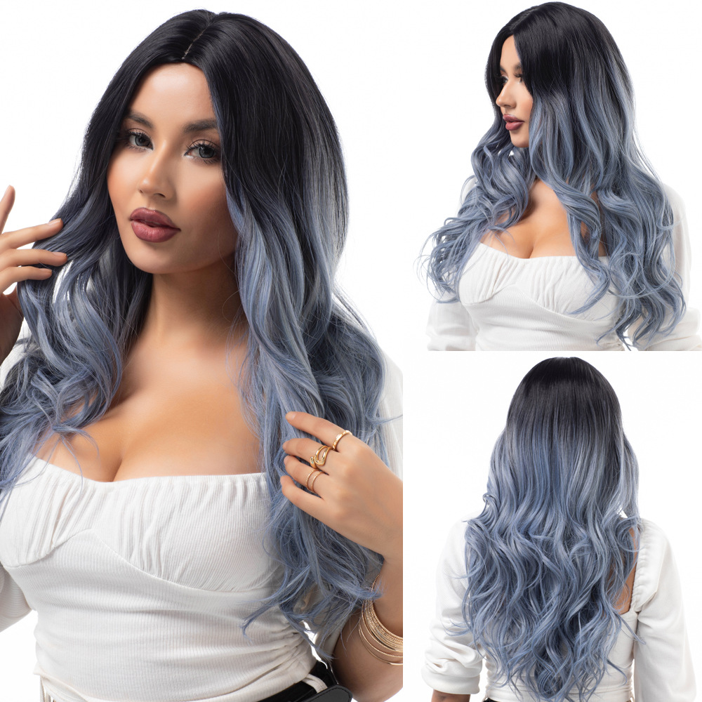 Multi colored wavy wig with natural appearance and gradual curling