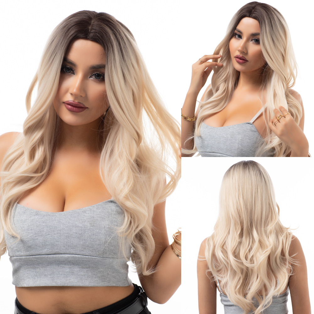 Multi colored wavy wig with natural appearance and gradual curling