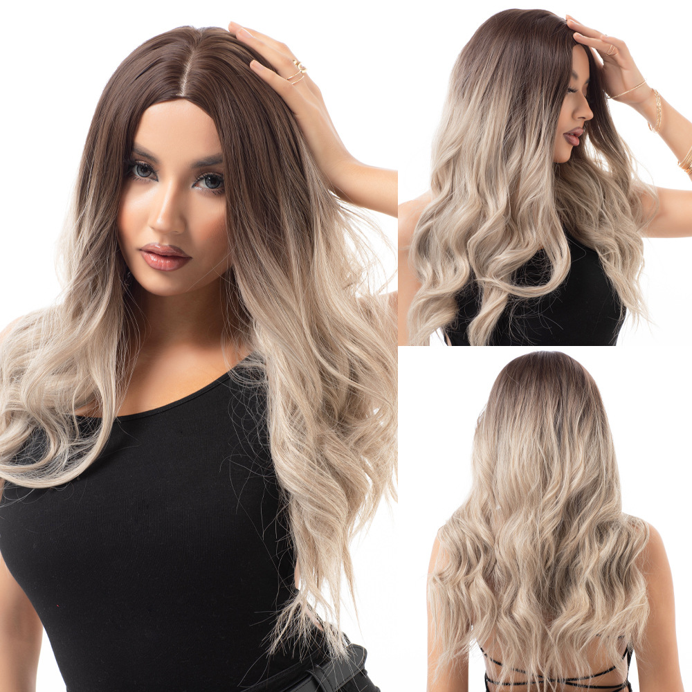 Multi colored wavy wig with natural appearance and gradual curling