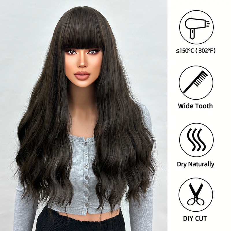 Natural wave wig with bangs