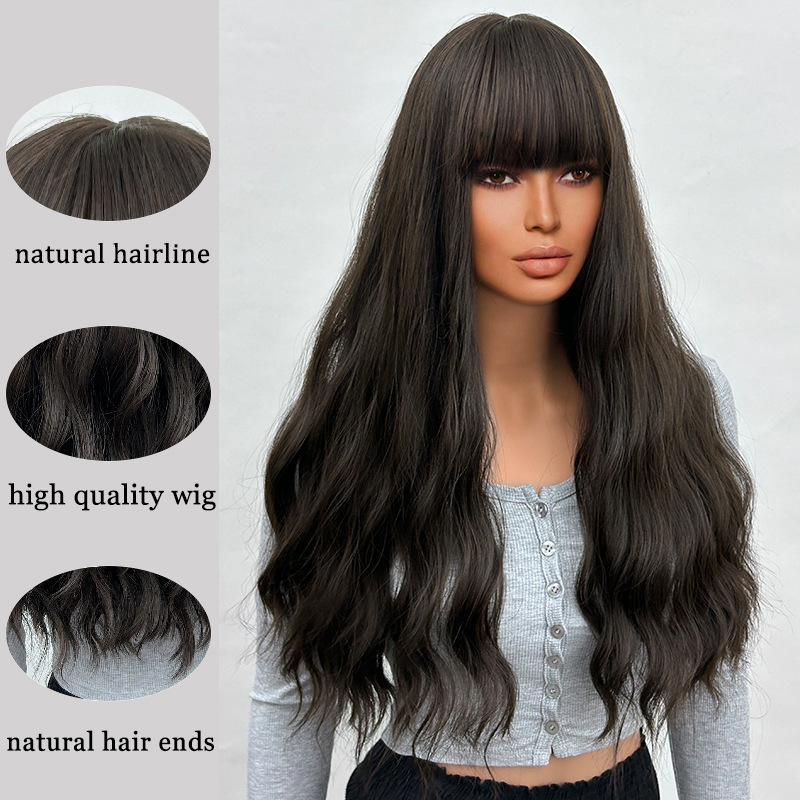 Natural wave wig with bangs