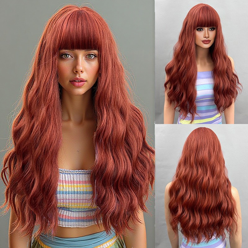 Natural wave wig with bangs