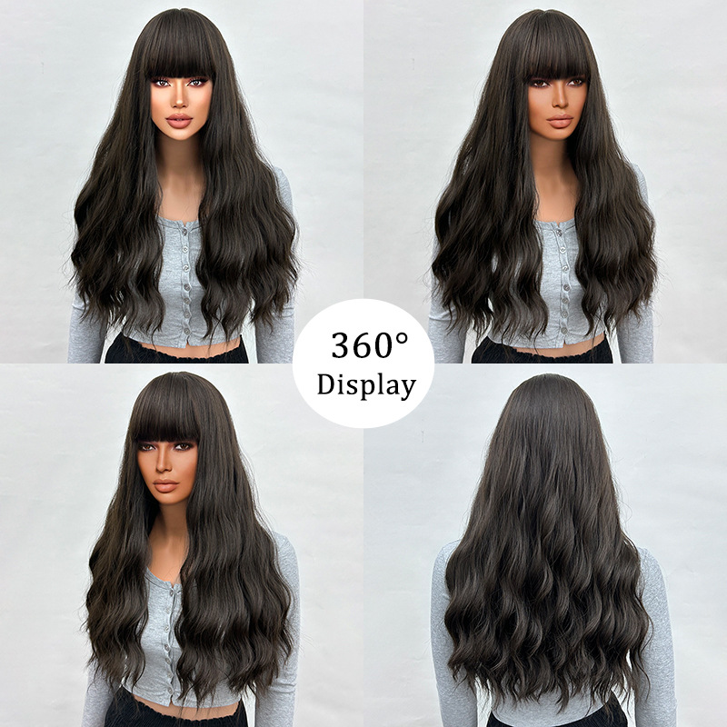 Natural wave wig with bangs