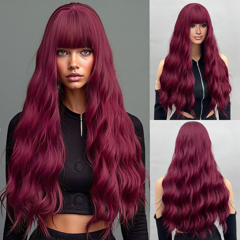 Natural wave wig with bangs