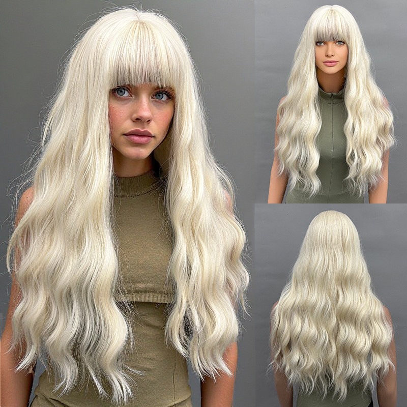 Natural wave wig with bangs