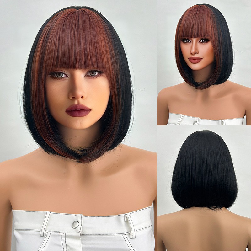 Short wig with two tone splicing, comfortable & versatile