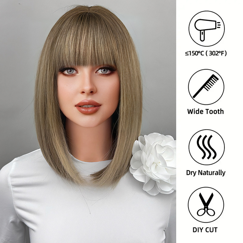 Short wig with two tone splicing, comfortable & versatile