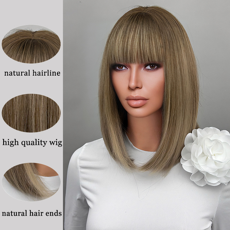 Short wig with two tone splicing, comfortable & versatile